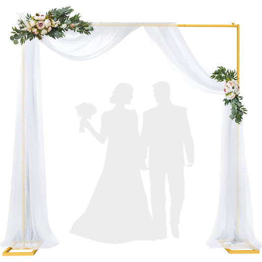 8FT Wedding Arch Backdrop Stand, Gold Square Back Drop Adjustable Stand Metal Arch Photo Backdrop Stand Kit Frame for Wedding Birthday Party Photo Booth Background Photography Exhibition Decor