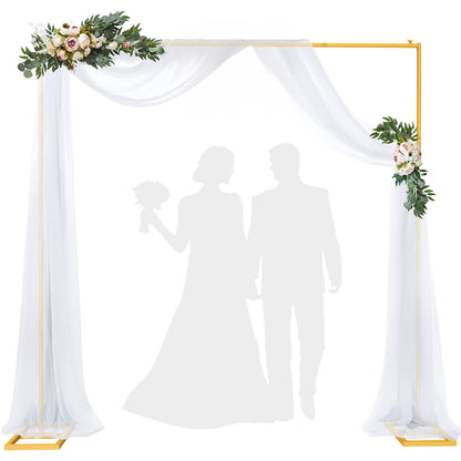 8FT Wedding Arch Backdrop Stand, Gold Square Back Drop Adjustable Stand Metal Arch Photo Backdrop Stand Kit Frame for Wedding Birthday Party Photo Booth Background Photography Exhibition Decor