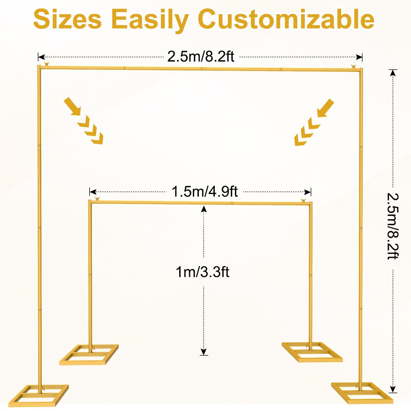 8FT Wedding Arch Backdrop Stand, Gold Square Back Drop Adjustable Stand Metal Arch Photo Backdrop Stand Kit Frame for Wedding Birthday Party Photo Booth Background Photography Exhibition Decor